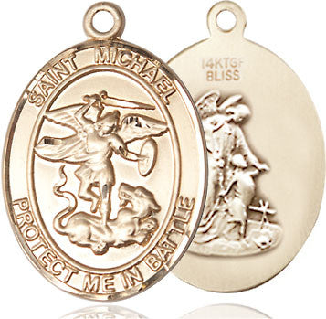 St Michael and Guardian Angel Medal - 14kt Gold Oval Pendant 2 Sizes
