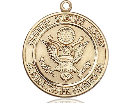 St. Christopher Army Medal - 14kt Gold Round Pendant (2 Sizes)