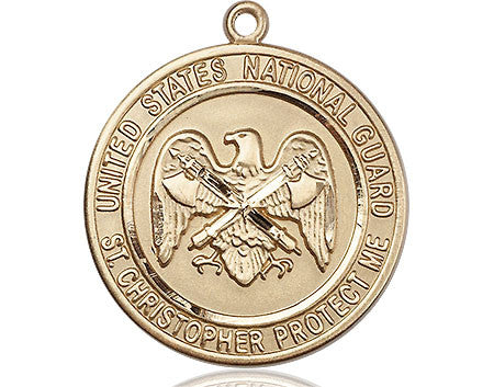 St. Christopher National Guard Medal - 14kt Gold Round Pendant (2 Sizes)