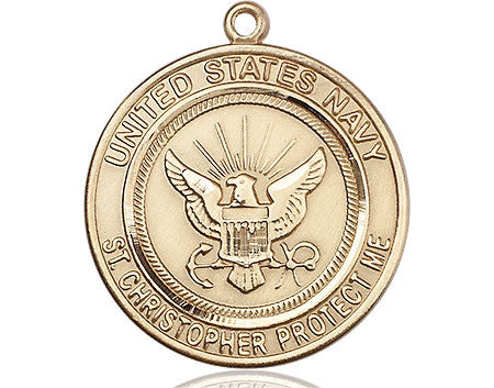 St. Christopher Navy Medal - 14kt Gold Round Pendant (2 Sizes)