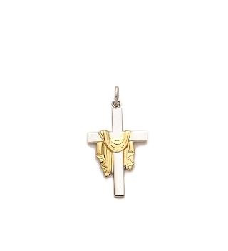 2Tone Robe Cross Necklace - Sterling Silver Pendant on 18 Stainless Chain SX7899SH