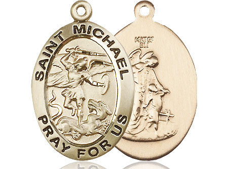 Large St Michael & Guardian Angel Medal - 14kt Gold 1 x 5/8 Oval Pendant 4027