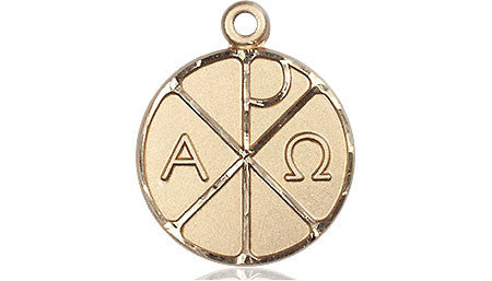 Alpha & Omega Medal - 14kt Gold 3/4" x 5/8" Round Pendant