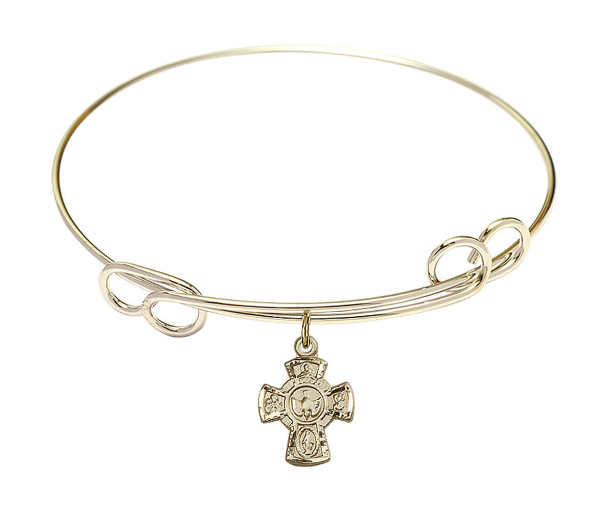 5-Way Double Loop Bangle Bracelet - Gold-Filled Charm