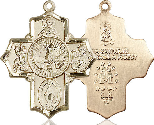 Spanish Holy Spirit 5-Way Medal - 14kt Gold 1 1/4" x 1" Pendant (5690SP)