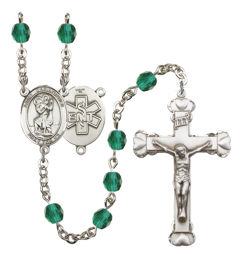 St. Christopher / EMT Rosary - 6MM Fire Polished Beads (8022S10SS)