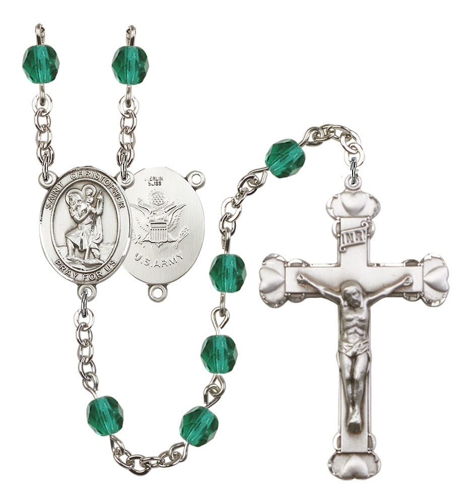 St. Christopher / Army Rosary - 6MM Fire Polished Beads (8022S2SS)