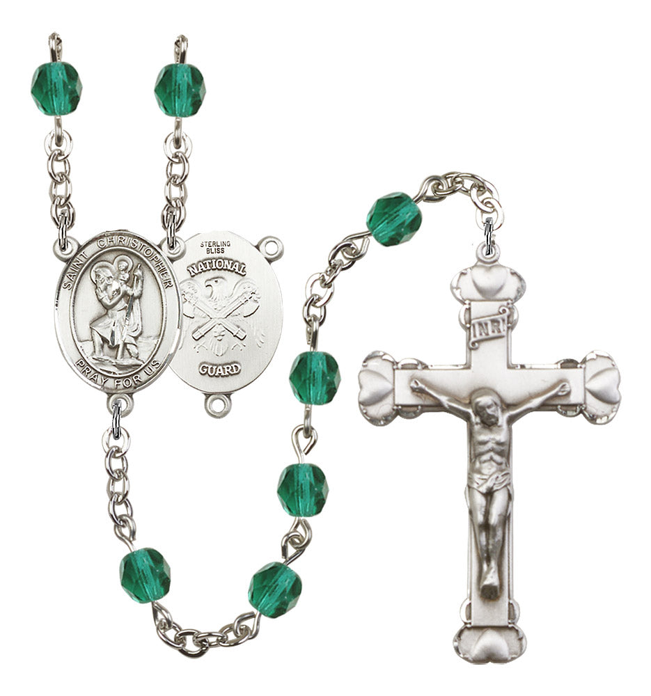St. Christopher / National Guard Rosary - 6MM Fire Polished Beads (8022S5SS)