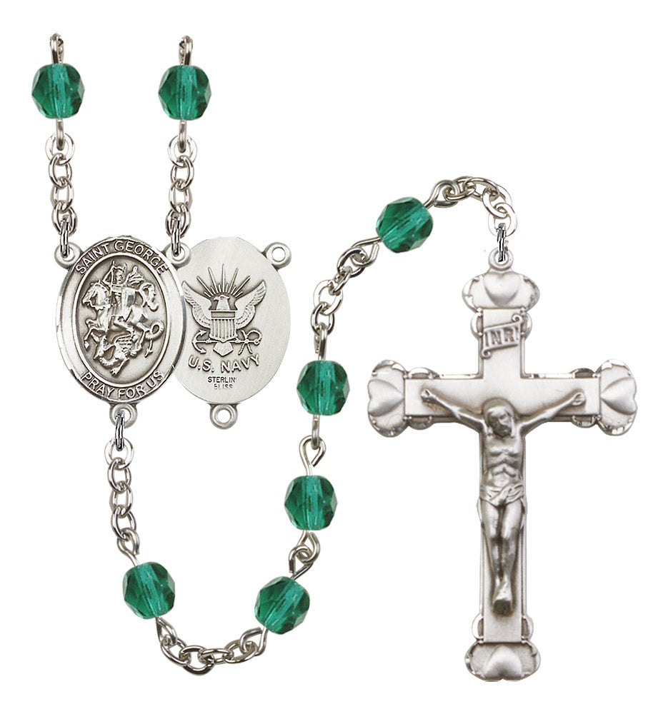 St. George / Navy Rosary - 6MM Fire Polished Beads (8040S6)