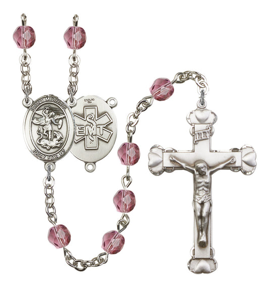 St. Michael / EMT Rosary - 6MM Fire Polished Beads (8076S10SS)