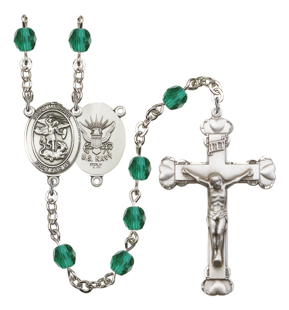 St. Michael / Navy Rosary - 6MM Fire Polished Beads (8076S6SS)