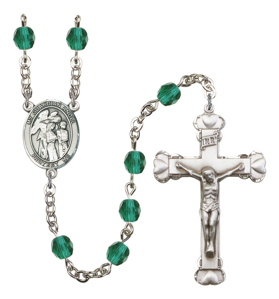 Guardian Angel with Children Rosary - 6MM Fire Polished Beads (8439SS)