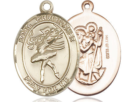 St. Christopher Dance Medal - 14kt Gold Oval Pendant (2 Sizes)