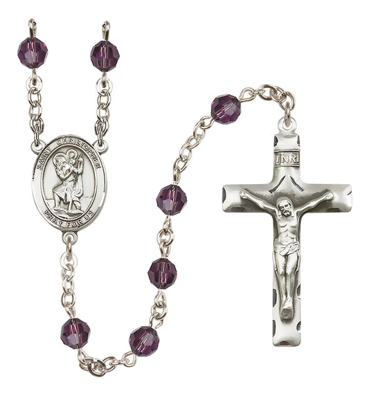 St. Christopher Sterling Silver Rosary - 10 Color Options (8022/0644)