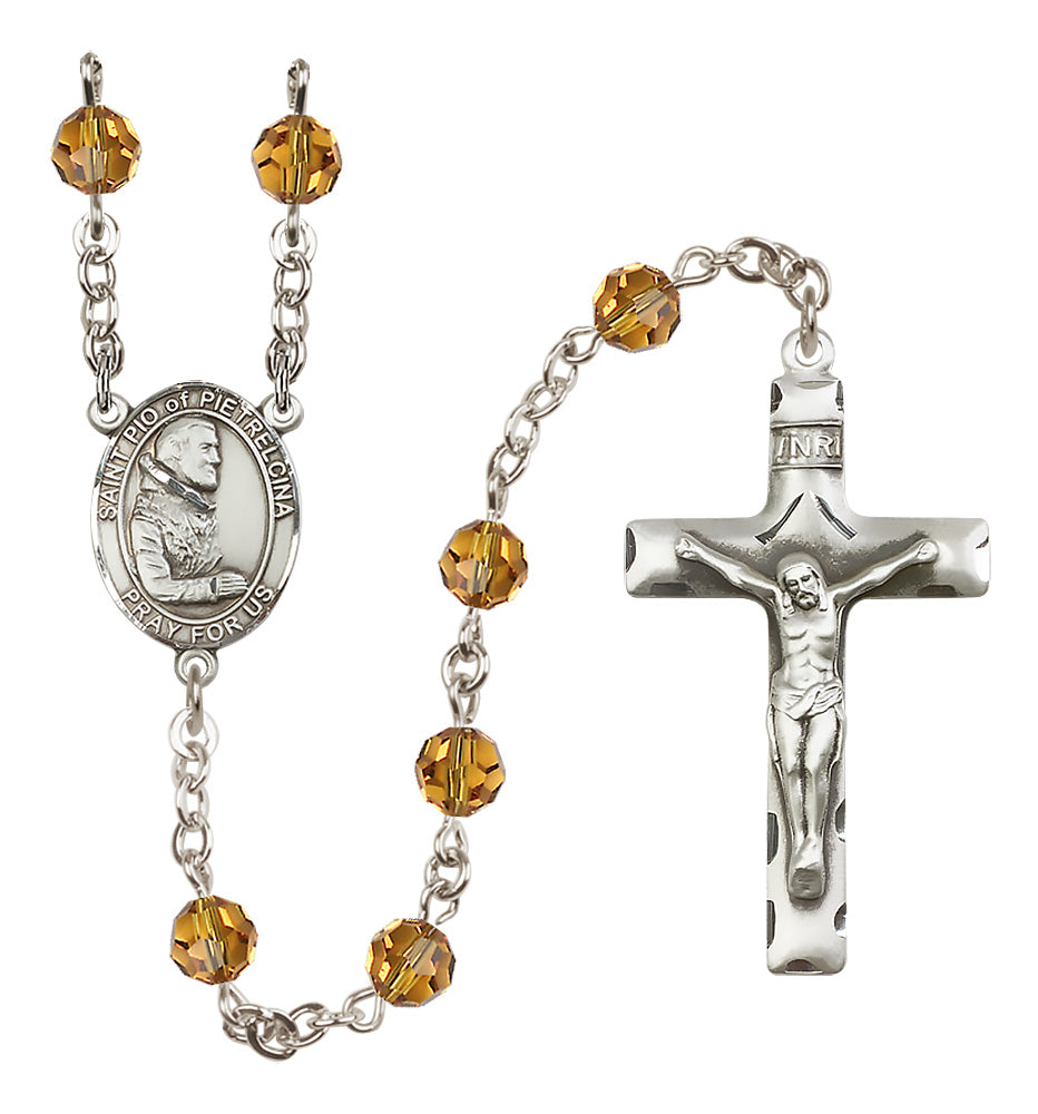 St. Pio of Pietrelcina Sterling Silver Rosary - 10 Color Options (8125/0644)