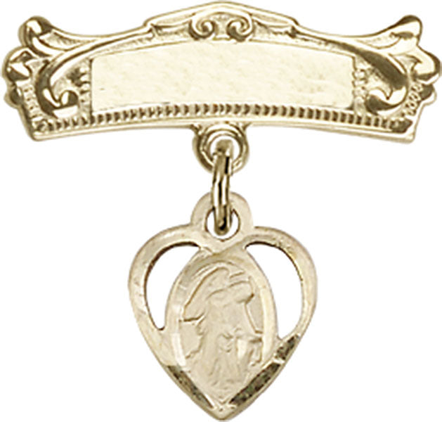 Personalized Baby Badge - Engraved Badge Pin with Heart Shaped Guardian Angel Charm