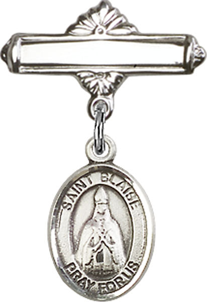Personalized Baby Badge - Engraved Badge Pin with St. Blaise Charm