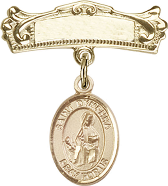 Personalized Baby Badge - Engraved Badge Pin with St. Dymphna Charm