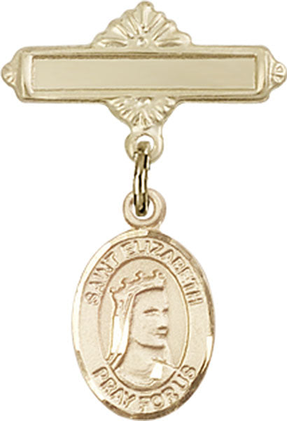 Personalized Baby Badge - Engraved Badge Pin with St. Elizabeth of Hungary Charm