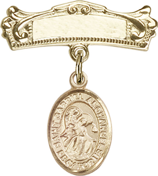 Personalized Baby Badge - Engraved Badge Pin with St. Gabriel the Archangel Charm