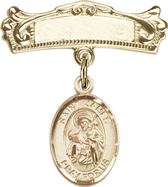 Personalized Baby Badge - Engraved Badge Pin with St. James the Greater Charm