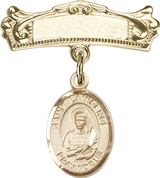 Personalized Baby Badge - Engraved Badge Pin with St. Lawrence Charm