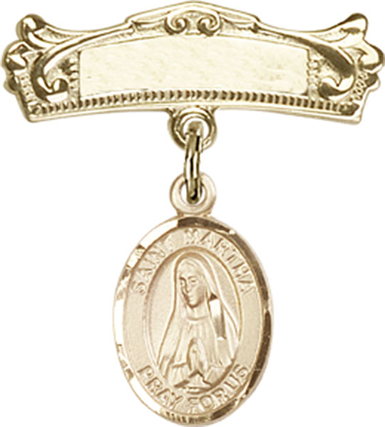 Personalized Baby Badge - Engraved Badge Pin with St. Martha Charm