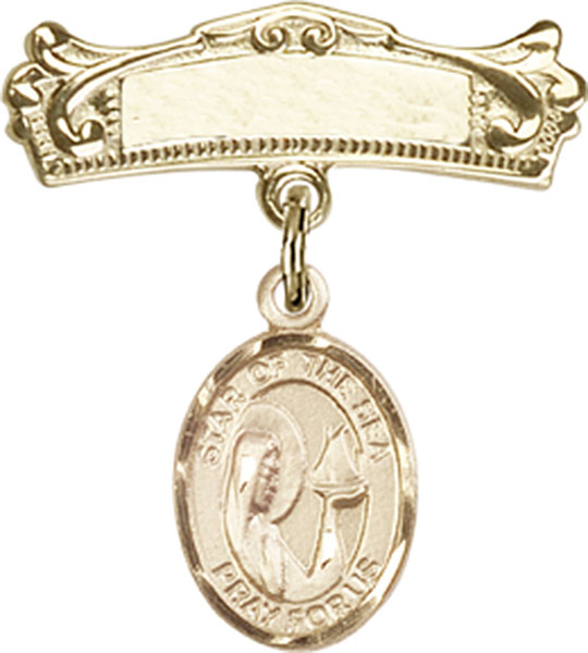 Personalized Baby Badge - Engraved Badge Pin with Our Lady of Star of the Sea Charm