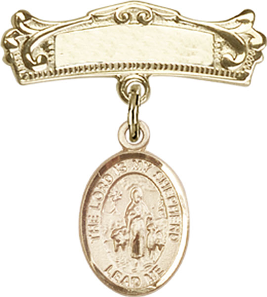 Personalized Baby Badge - Engraved Badge Pin with Lord Is My Shepherd Charm