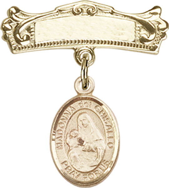Personalized Baby Badge - Engraved Badge Pin with Madonna del Ghisallo Charm