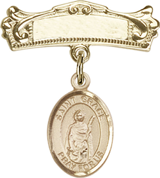 Personalized Baby Badge - Engraved Badge Pin with St. Grace Charm