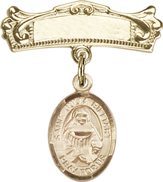 Personalized Baby Badge - Engraved Badge Pin with St. Julia Billiart Charm