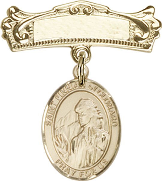 Personalized Baby Badge - Engraved Badge Pin with St. Finnian of Clonard Charm