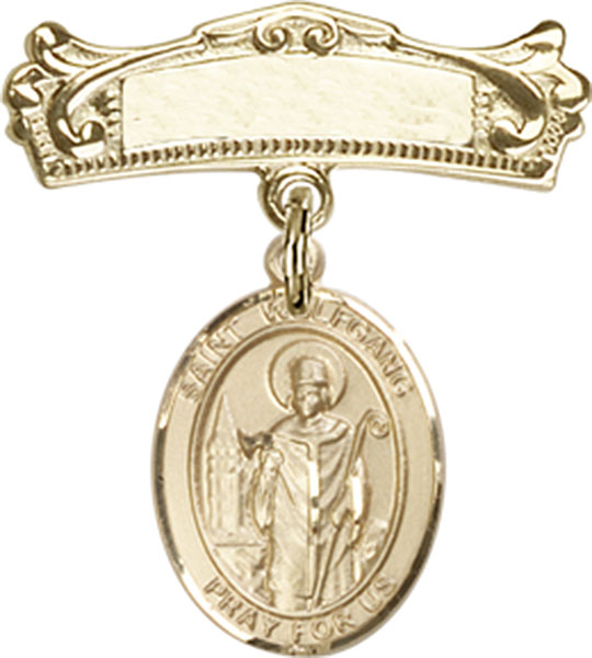 Personalized Baby Badge - Engraved Badge Pin with St. Wolfgang Charm