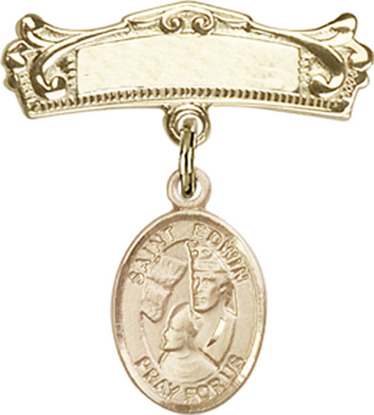 Personalized Baby Badge - Engraved Badge Pin with St. Edwin Charm