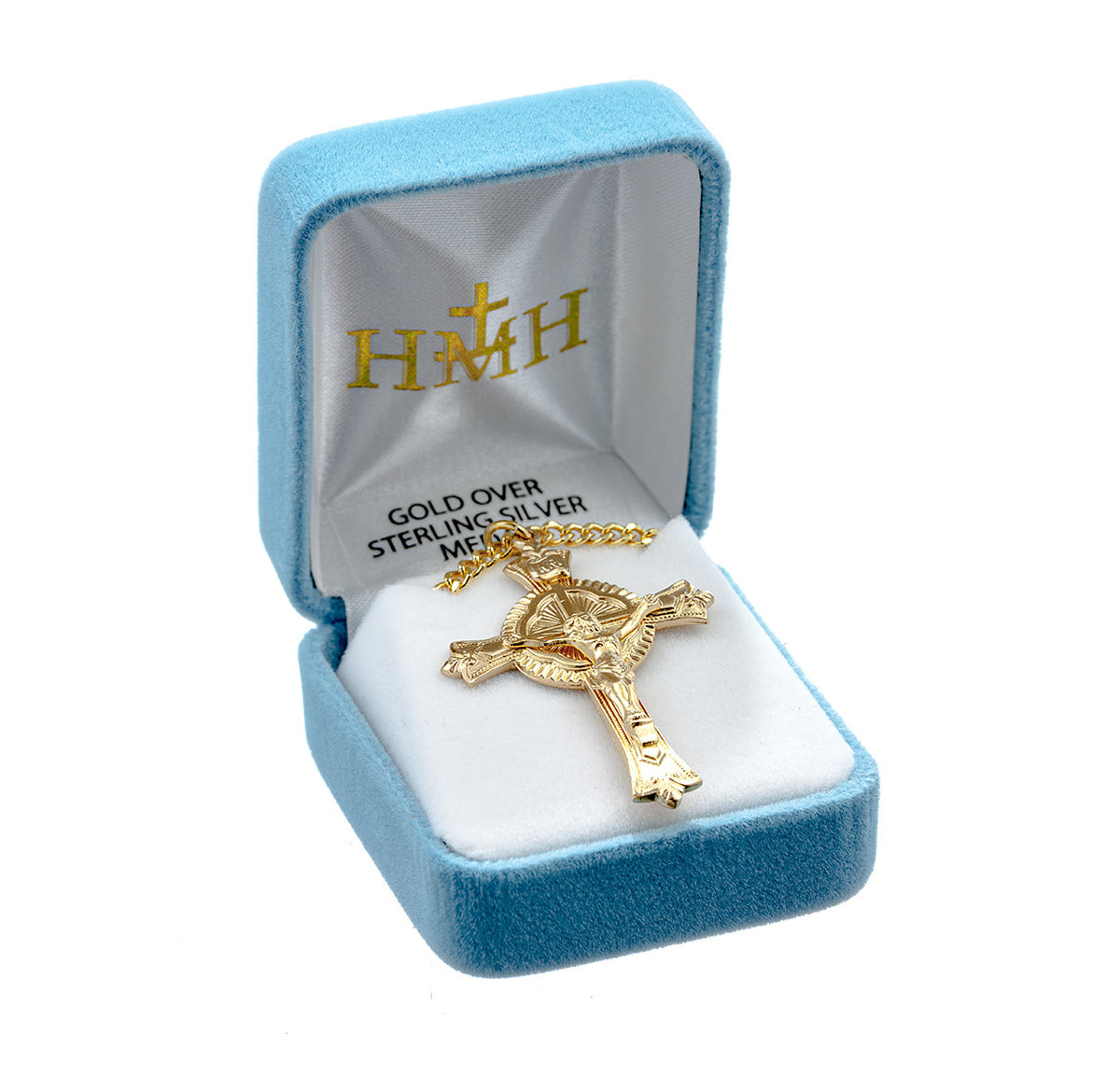 Fine Detailed Crucifix Necklace - Gold Over Sterling Silver Pendant on 24" Stainless Chain (GS17224)