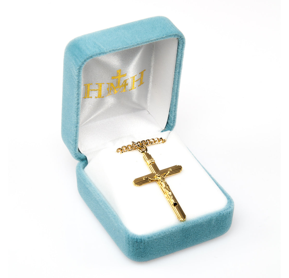 Mens Crucifix Necklace - 16KT Gold Over Sterling Silver Pendant On 24" Gold Plated Endless Chain (GS383224)