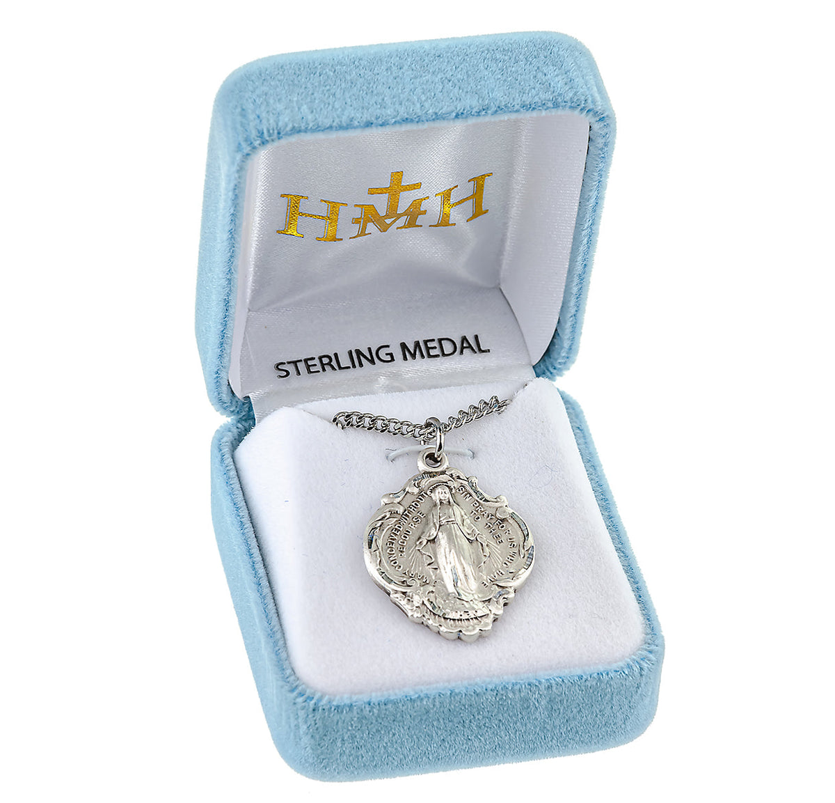 Baroque Style Miraculous Medal Necklace - Sterling Silver Pendant On 24" Stainless Chain (S117024)