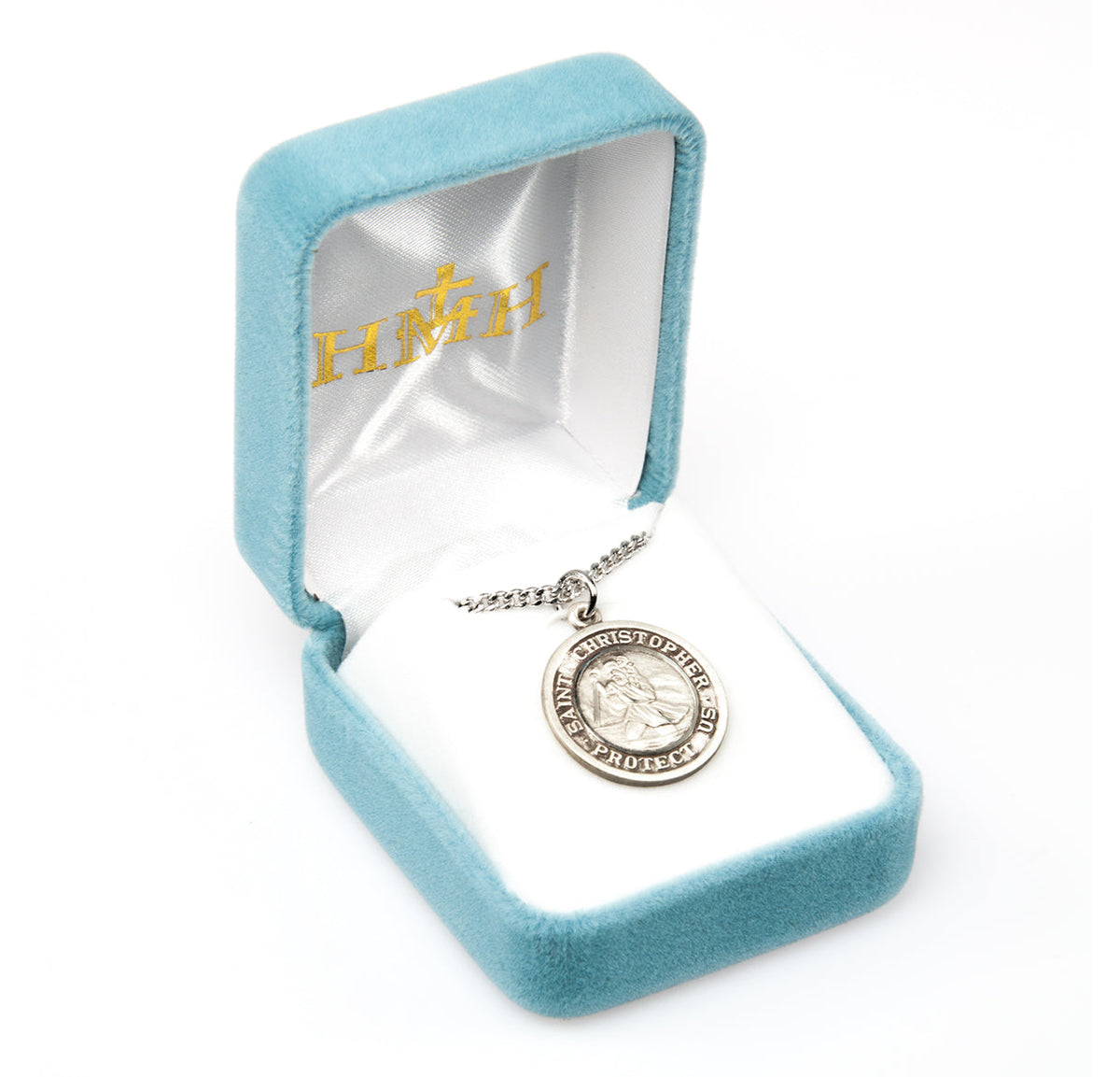 St. Christopher Sterling Silver Medal On A 18" Stainless Chain - Sterling Silver 7/8" x 3/4" Round Pendant