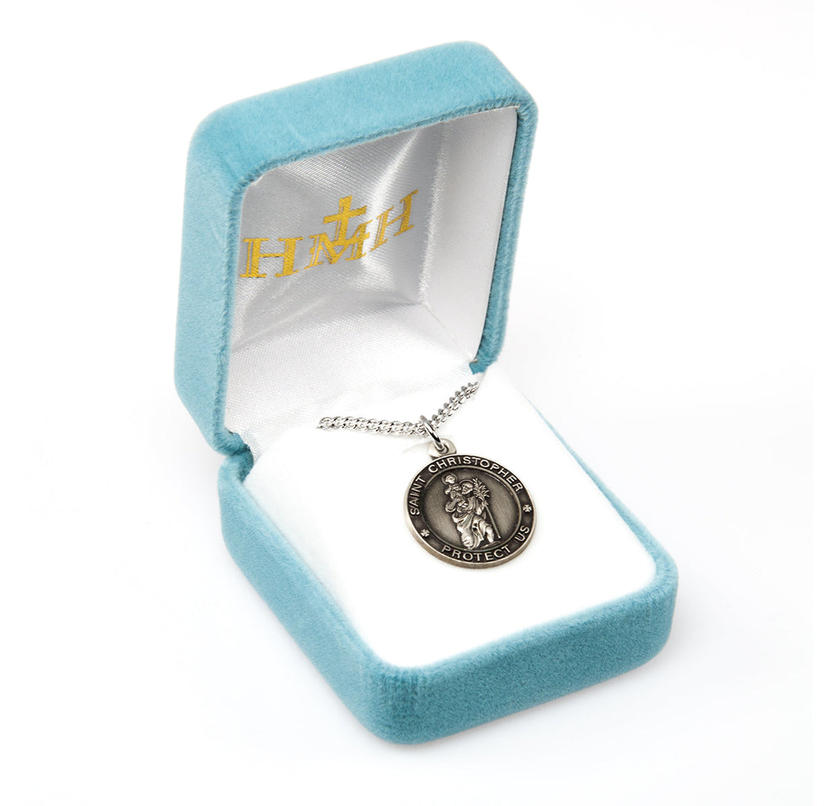 St. Christopher Necklace - Sterling Silver Round Medal On 18" Stainless Chain (S1512)