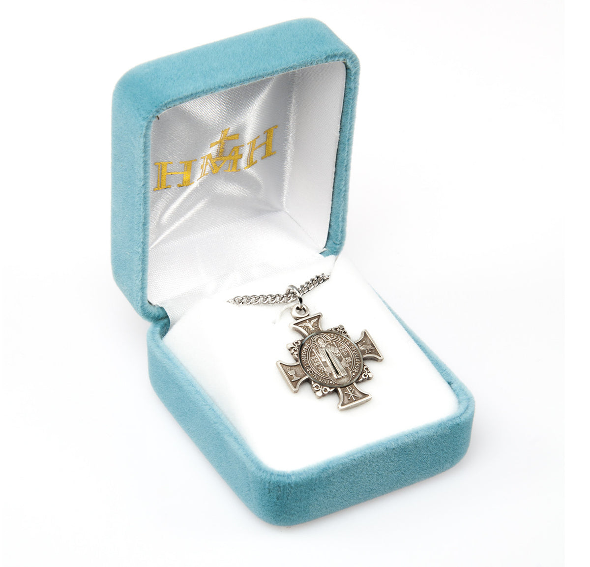 St. Benedict Maltese Cross Necklace - Sterling Silver Pendant On 24" Stainless Steel Chain (S168824)