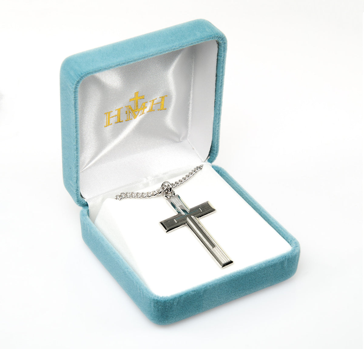 Engraved Mens Cross Necklace - Sterling Silver Pendant on 24" Stainless Chain (S170924)