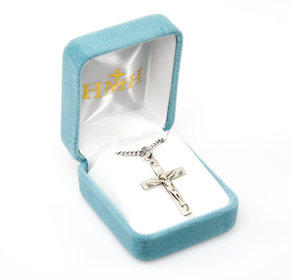 Basic Engraved Crucifix Necklace - Sterling Silver 1.2" Pendant on 20" Stainless Chain (S181220)