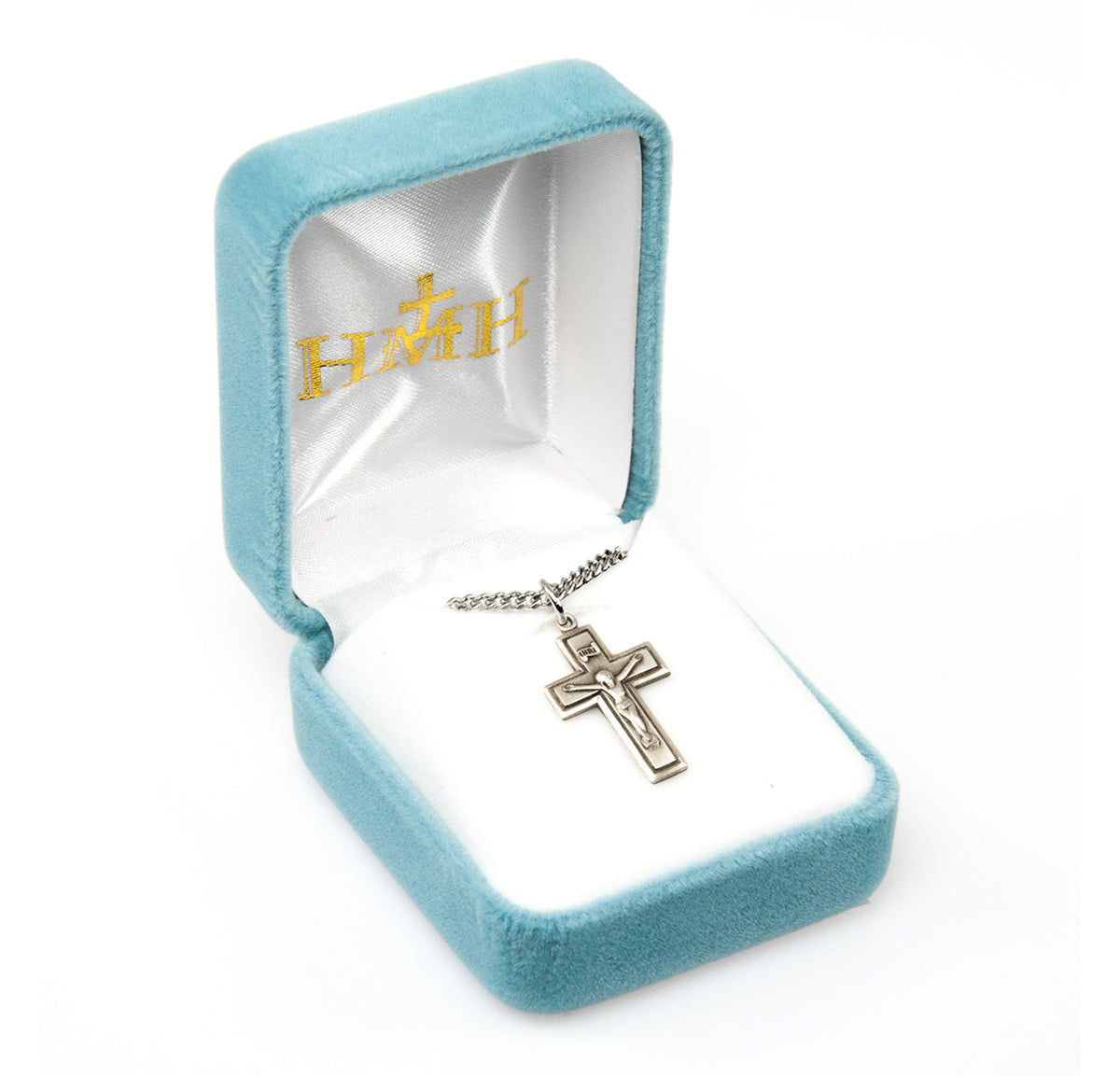 Wide Cross Crucifix Necklace - Sterling Silver Pendant on 18" Stainless Chain (S181518)