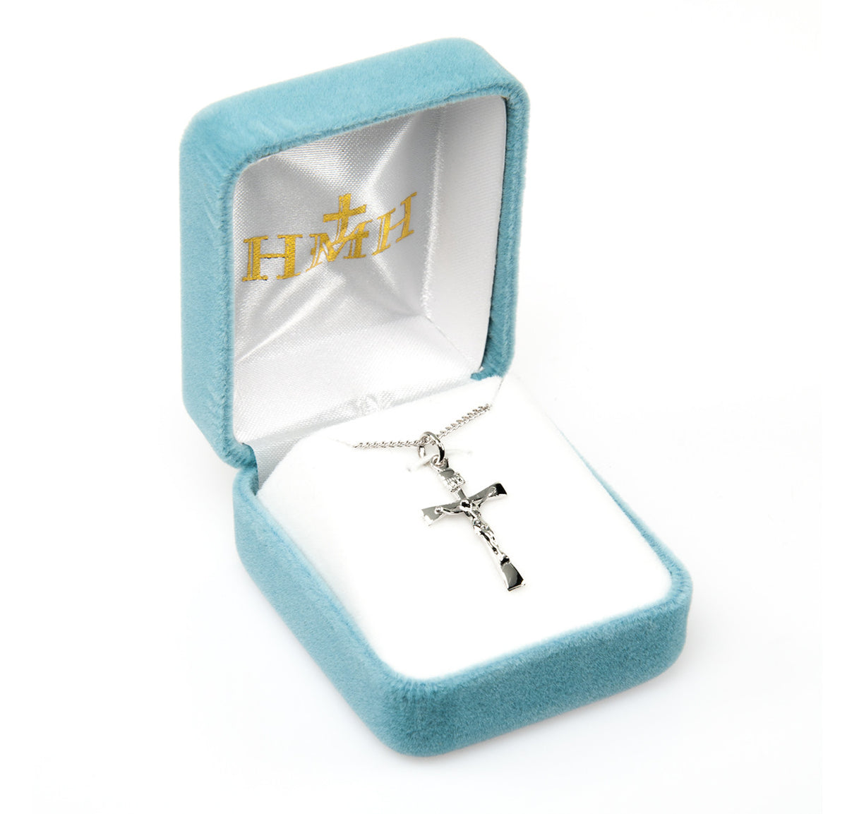 Narrow Tapered Crucifix Necklace - Sterling Silver Pendant on 18" Stainless Steel Chain (S185418)