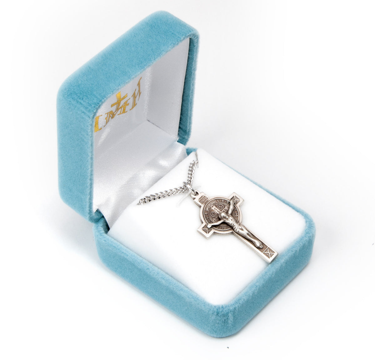Womens Jubilee St. Benedict Crucifix Necklace - Sterling Silver Pendant on 18" Stainless Chain (S18718)