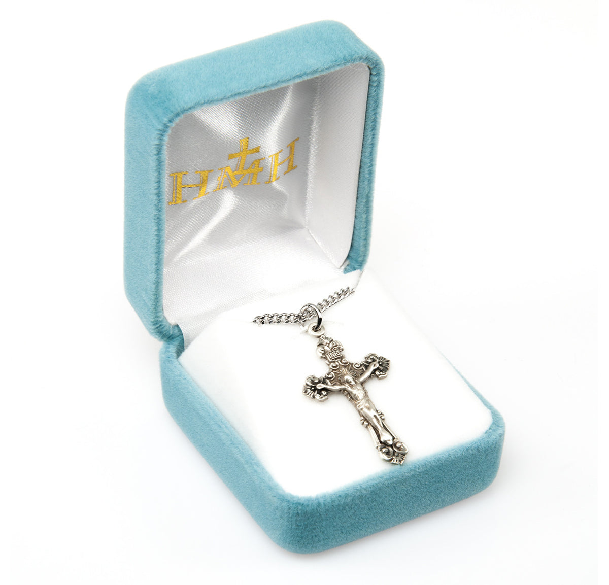 Large Fancy Filigree Crucifix Necklace - Sterling Silver Pendant on 18" Stainless Chain (S189118)