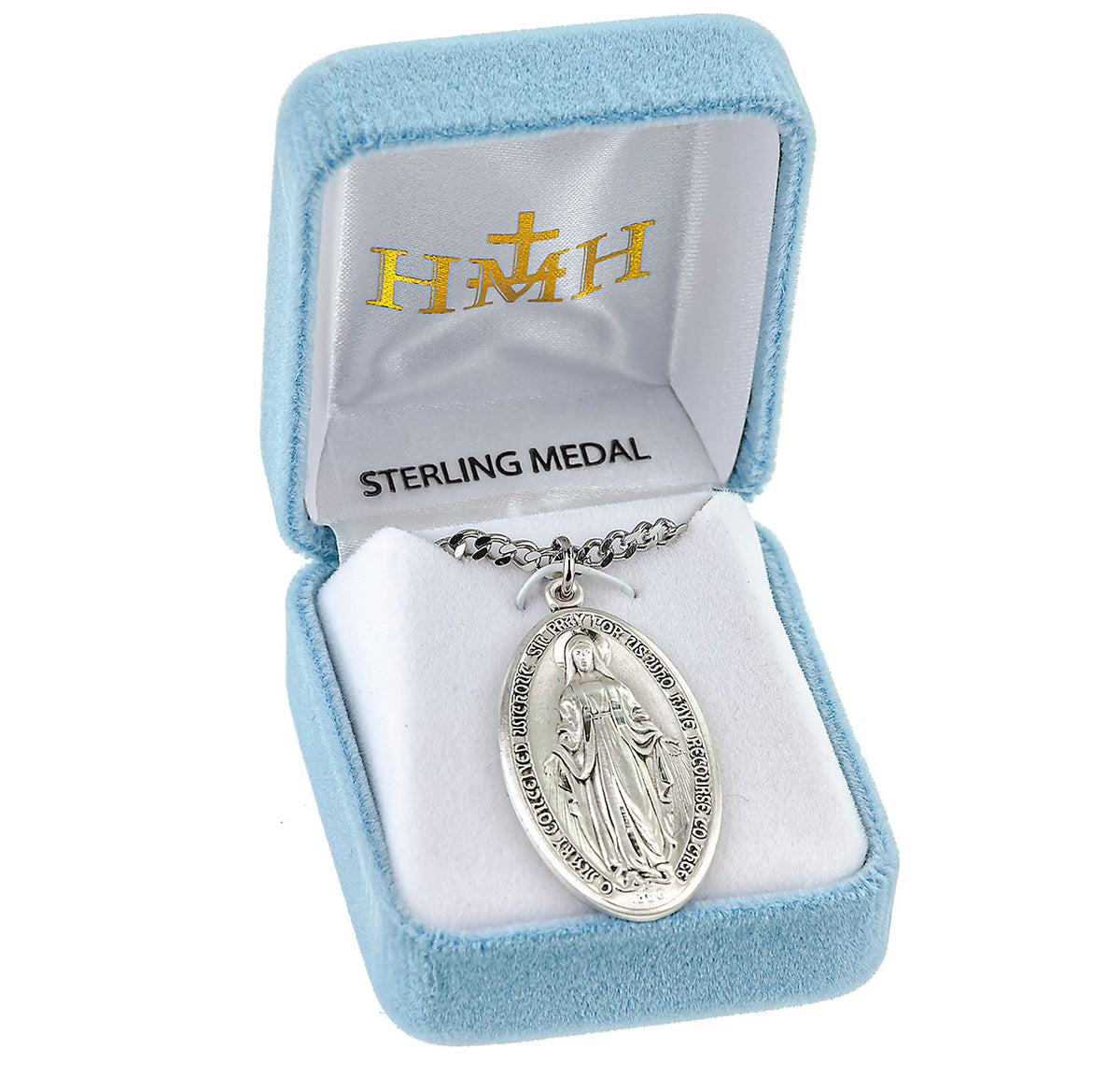 Men's Miraculous Medal Necklace - Sterling Silver Pendant On 24" Stainless Chain (S211324)
