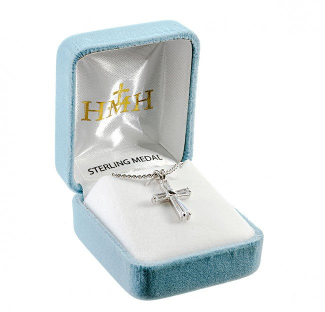 CZ Crystal Cross Necklace - Sterling Silver Backed Pendant On 18" Stainless Chain (Z3300CR18)
