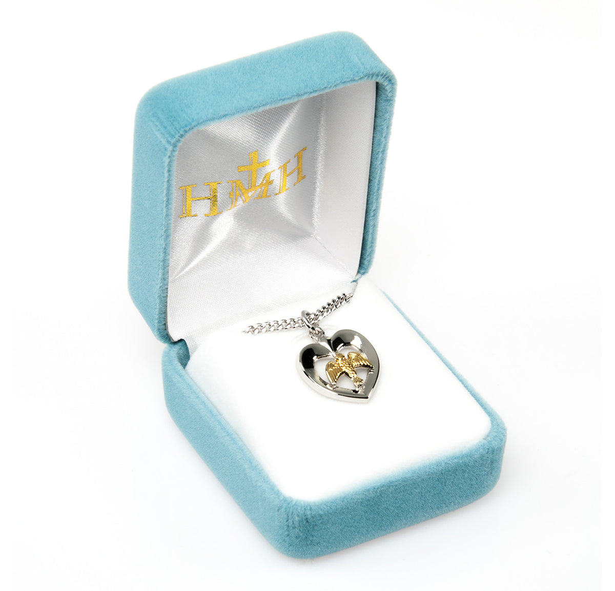 Two Tone Dove Cut Out Heart Necklace - Sterling SIlver Pendant On 18" Stainless Chain (S3721TT18)